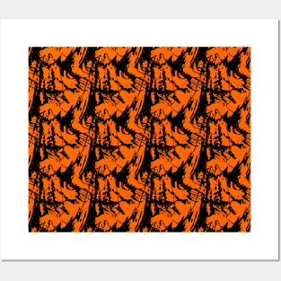 Black tangled abstraction on orange background. Posters and Art